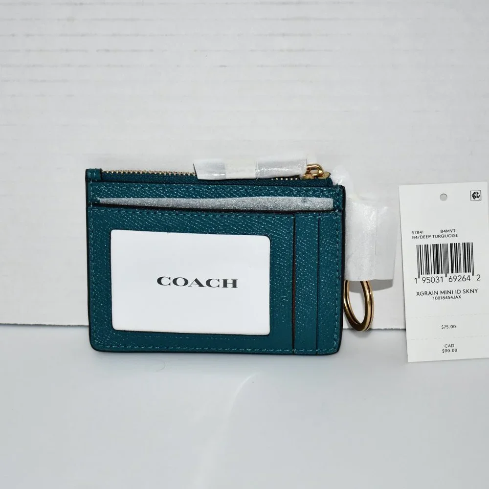 COACH Logo Leather Mini Skinny ID in Deep Turquoise #57841 B4MVT NWT_4